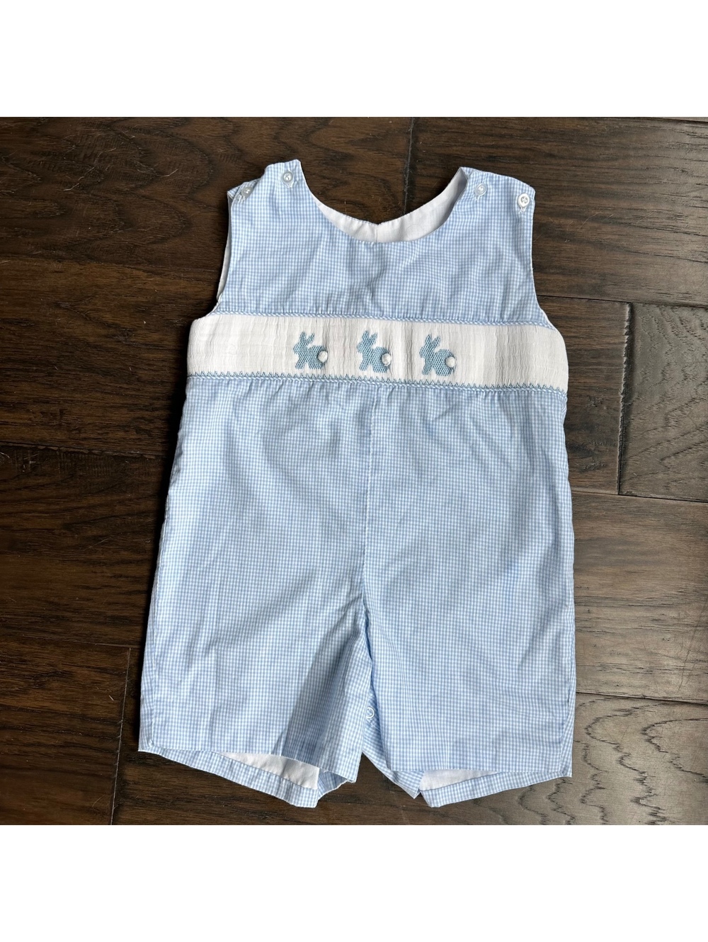 Classic Whimsy Bunny Blue Gingham Smocked Jon Jon